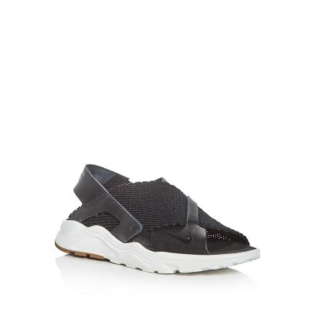 NIKE Womens Black Huarache Round Toe Wedge Slip On Leather Slingback Sandal 8